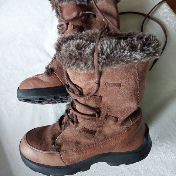 KAMIK Women Size 7. Brown UPTOWN Leather & Suede Sherpa Lined Lace Up Warm Boots - Picture 3 of 7
